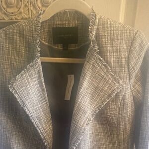 Banana Republic Light Gray Tweed Fringe Open Blazer NWT - SZ 2